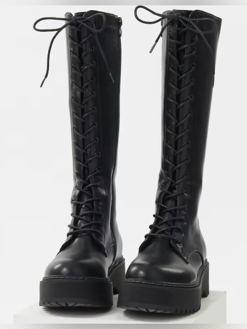 Steve Madden Black Lace-Up Knee-High Platform Boots Size 36=US 5.5-6